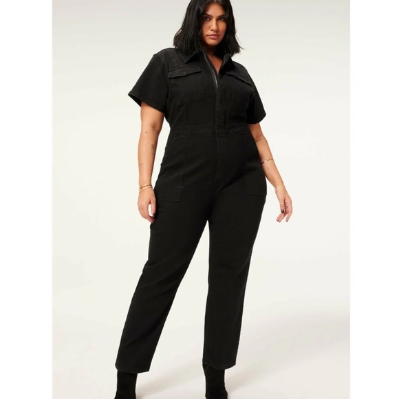 Good AmericanThe Fit For Success Black Stretch Denim Zip Front Jumpsuit NWT - Picture 1 of 10